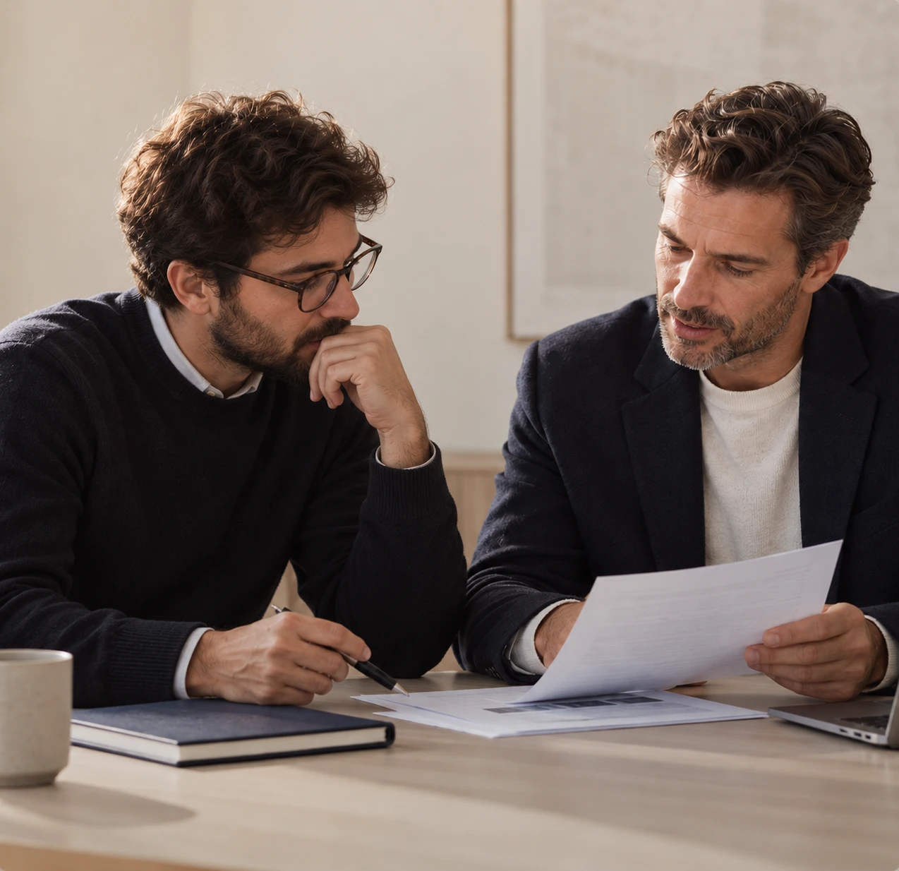 Two purchasing specialists reviewing a contract