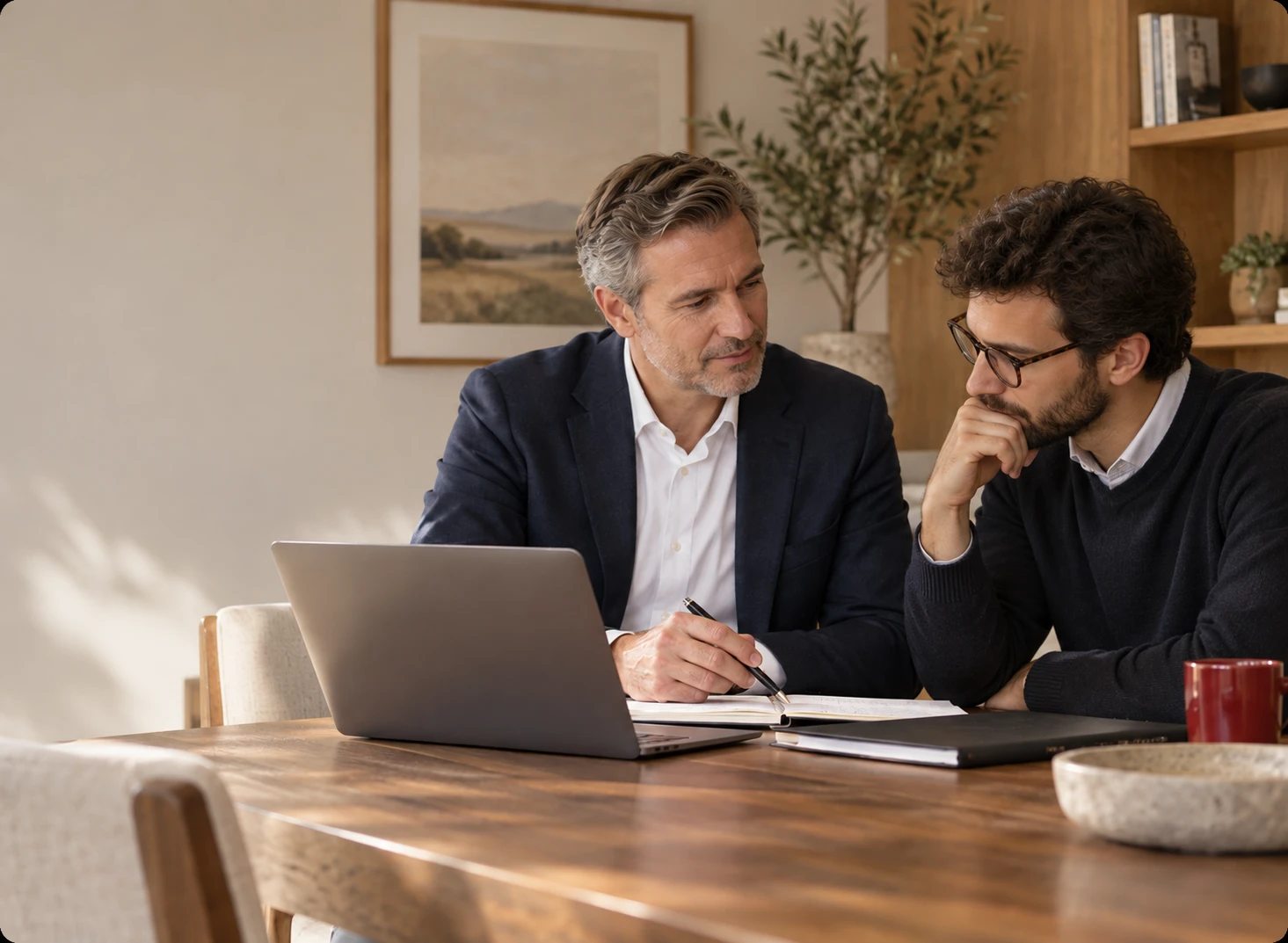 Two specialists reviewing information on a laptop