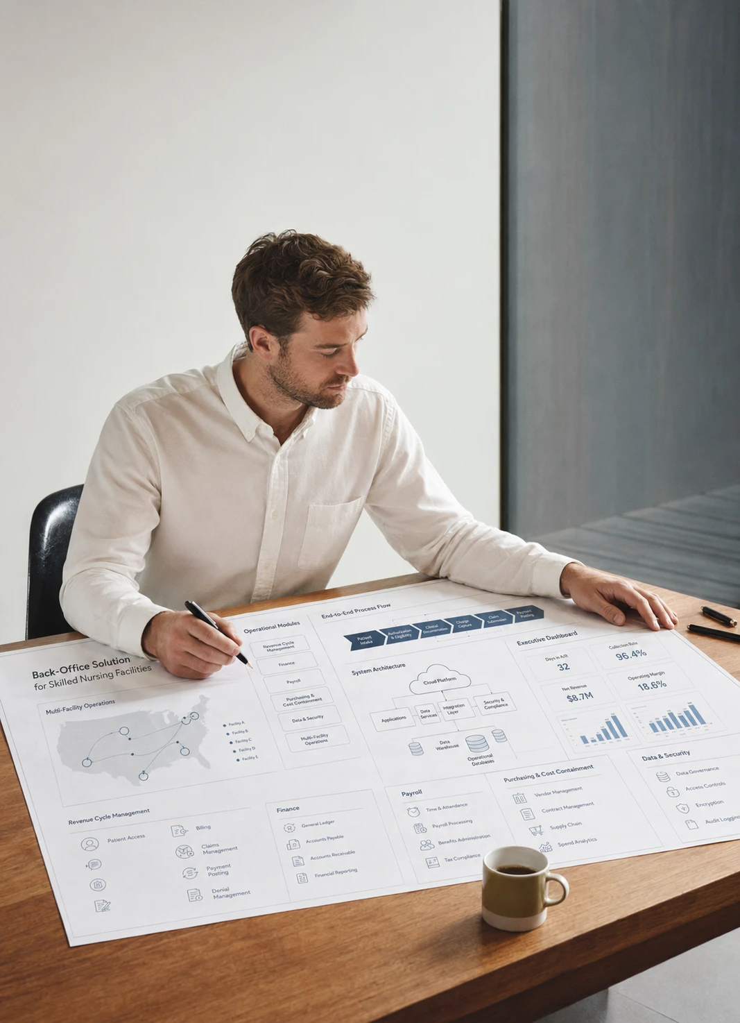 An Apex Global Solutions specialist working through a facility process map